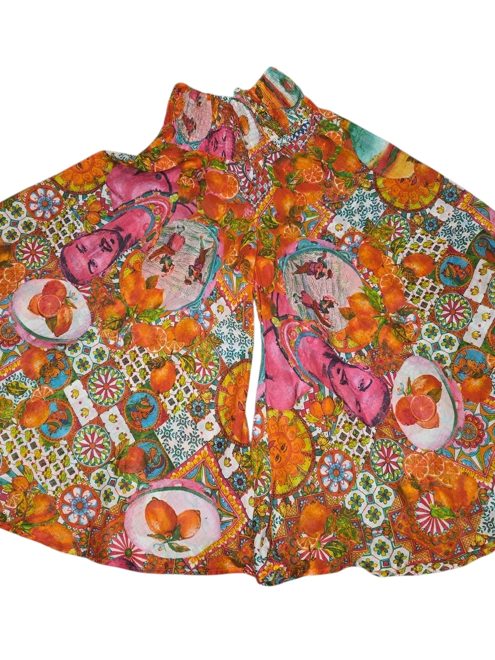Antica Sartoria Giacomo Cinque Positano Palazzo Pants Citrus Print Wide Leg OS - Picture 4 of 9